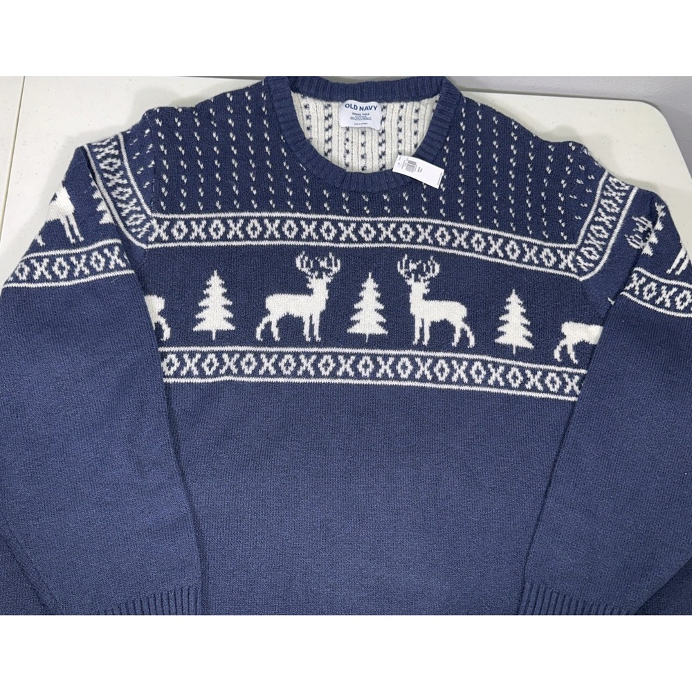 Old Navy Men's 4XLT Winter Scene Sweater Deer Outdoor Soft Knit Double Sided